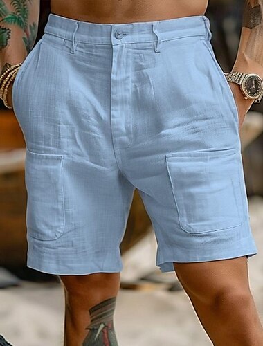  Herren Shorts Kurze Hosen Leinenshorts Kurze Hosen Sommer-Shorts Strandshorts Kurze Hosen Tasche Vordertasche Gerade geschnitten Glatt Komfort Atmungsaktiv Knielänge Outdoor Casual Täglich Modisch