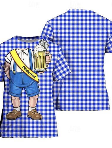  Oktoberfestbier Bayerisch T-Shirt-Ärmel Lederhosen 3D Grafik Für Paar Herren Damen Erwachsene Karneval Oktoberfestbier 3D-Druck Party Casual