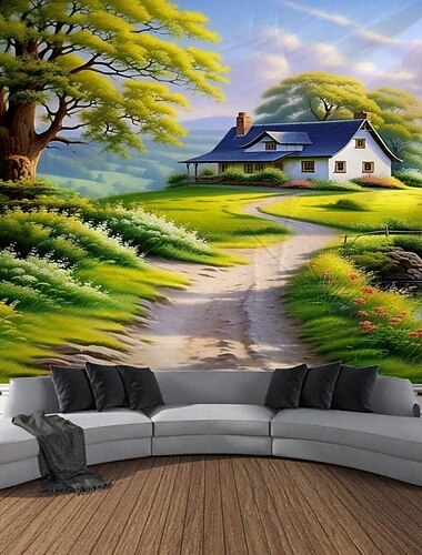  طبيعة الريف منظر معلق نسيج جدار الفن نسيج كبير جدارية ديكور صورة خلفية ستارة بطانية غرفة نوم المنزل غرفة المعيشة الديكور مزرعة