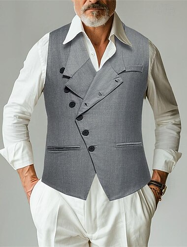  Homens Colete Gilet Casamento Festa / Eventos Diário Moda Negócio Primavera Verão Botão Bolsos Poliéster Confortável Tecido Comum 1 Botão Lapela Normal Preto Cinzento Colete