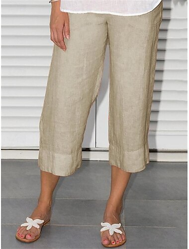  Damen Shorts aus Baumwollleinen Capri-Shorts Alltagstauglich Wadenlang Einfach Seitentaschen Atmungsaktivität Bequem Unelastisch Wochenende Schwarz Blau Orange Khaki Sommer Normale Passform