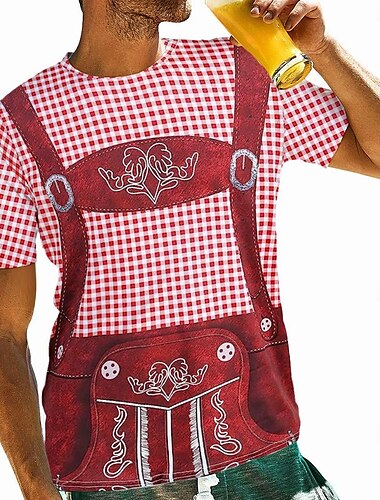  Oktoberfestbier Bayerisch T-Shirt-Ärmel Lederhosen 3D Grafik Für Herren Erwachsene Oktoberfestbier 3D-Druck Party Casual