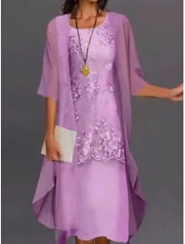  Dames Jurk Set Chiffon jurk Elegant Formeel Bloemig Afdrukken Lange jurk maxi-jurk Halve mouw Strakke ronde hals Feest Bruiloft gast blauw Koningsblauw Paars Zomer Normale pasvorm