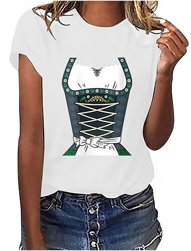  Bier Cosplay Kostüm T-Shirt-Ärmel Bedruckt Klassisch Streetstyle Für Damen Erwachsene Karneval Oktoberfestbier Heißprägen Party Casual