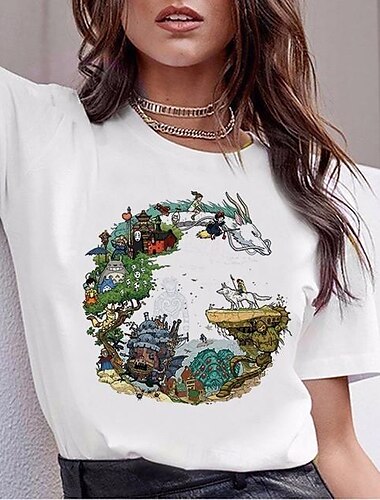  Spirited Away Totoro T-Shirt Oversized zuur gewassen T-shirt Afdrukken Grafisch Voor Voor Stel Voor heren Dames Volwassenen Halloween Carnaval Maskerade Heet stempelen Straat Casual / Dagelijks