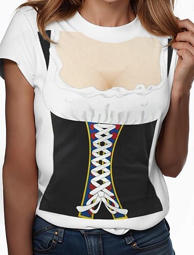  Oktoberfestbier Bayerisch T-Shirt-Ärmel Lederhosen 3D Für Damen Erwachsene Karneval Oktoberfestbier Heißprägen Party Casual
