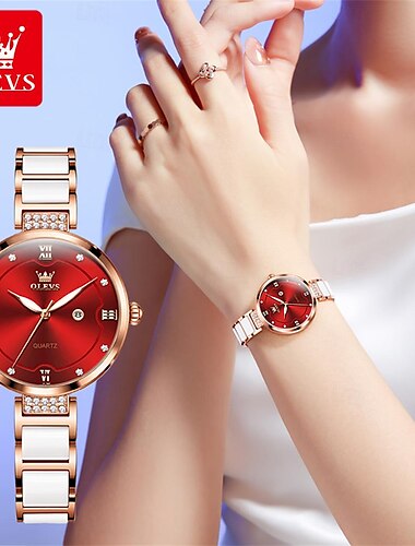  OLEVS Damen Quarz uhr Minimalistisch Modisch Armbanduhr Kalender WASSERDICHT Dekoration Edelstahl Beobachten