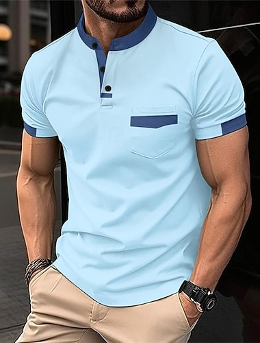  Herr Golftröja golfpolo Arbete Ledigt Kavajslag Kortärmad Grundläggande Modern Färgblock Lappverk Knapp Vår & sommar Normal Svart Vit Rodnande Rosa Armégrön Himmelsblå Orange Golftröja