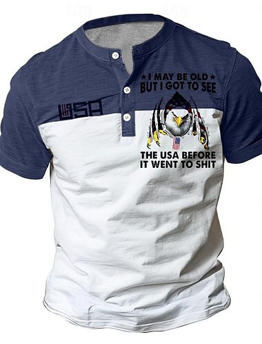  Herren Adler Patriotismus Lustiger Slang T Shirt Henley Shirt Kurzarm 3D-Druck Designer Casual Täglich Sommer Blau Dunkelgrün Grün Khaki Grau Henley Henley T-Shirt