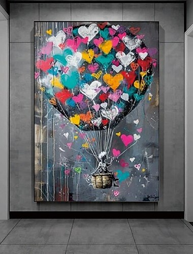  Banksy-Ballon-Ölgemälde, handgemalte Leinwand, Ballon-Malerei, Banksy-Kunst, Ölgemälde, Wandkunst, Leinwanddesign, Luftballon-Graffiti, Banksy-Malerei