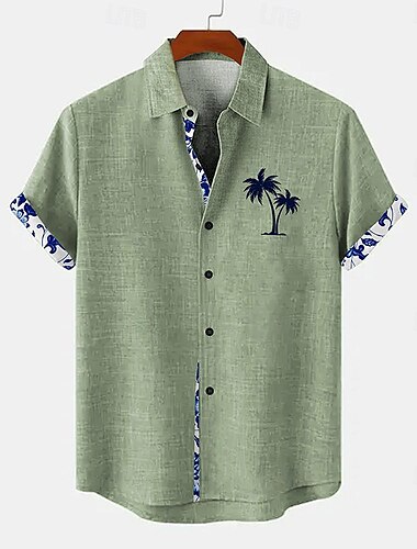  Férfi Ing vászon ing Stranding Hawaii ing Napi Fehér Medence Lóhere Rövid ujjú Térfogatcsökkenés Nyár Tavasz Ruházat
