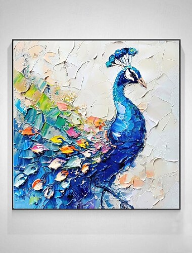  الطاووس النفط اللوحة اليدوية الطيور اللوحة الفن ريفي الحيوانات impasto عمل فني محكم جدار الفن ديكور للمنزل هدايا الربيع نسيج أنينال النفط اللوحة