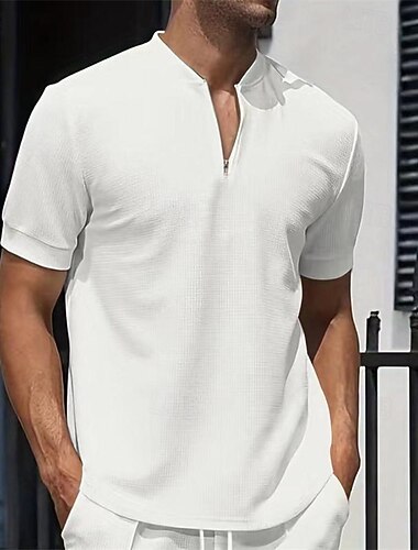  Pánské Waffle Polo tričko Polo na čtvrt zip Denní Dovolená Čtvrtletní zip Krátký rukáv Módní Základní Bez vzoru Jaro léto Běžný Černá Bílá Královská modř Světle šedá Meruňková Waffle Polo tričko