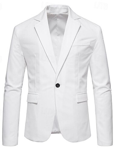  Herren Leichte Jacke Blazer Sakko Hochzeit Abiball Kleid Geschäftlich Chinoiserie Frühling Sommer Herbst 95% Polyester 5% Elasthan Feste Farbe einfarbig Einreiher - 1 Knopf Blazer Schwarz Weiß Grün