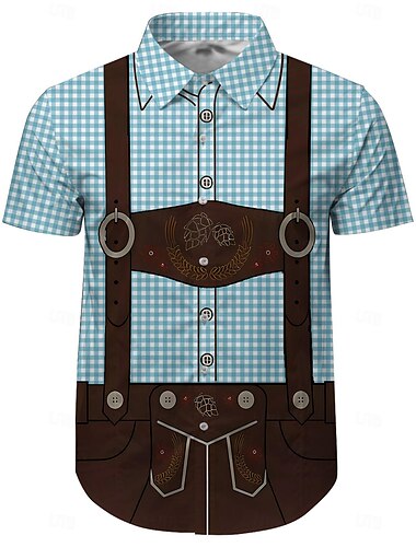  Oktoberfest Lederhosen-Print Hawaii-Hemden Aloha-Hemd Druck Grafik Für Herren Erwachsene Karneval Oktoberfestbier 3D-Druck Urlaub Party