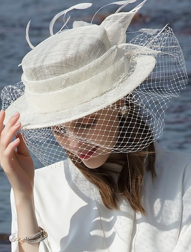  hoeden vlas bowler / cloche hoed zonnehoed sinamay hoed bruiloft theekransje elegante bruiloft met veren gezichtssluier hoofddeksel hoofddeksels