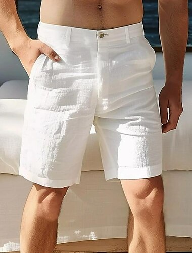  Herren Shorts Kurze Hosen Leinenshorts Kurze Hosen Kleid-Shorts Sommer-Shorts Zip Knopf Tasche Glatt Komfort Atmungsaktiv Knielänge Outdoor Täglich Ausgehen Modisch Strassenmode Weiß Himmelblau
