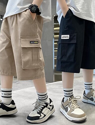 Barn Pojkar Shorts Ensfärgat Snabbtorkande Andningsfunktion Mjukt Shorts Skola Sport Dagligen 2150 Khaki 2151 Svart 2151 Army Green