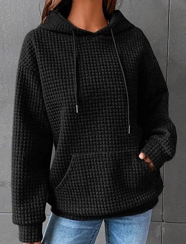  Damen Kapuzenpullover Sweatshirt Pullover lässig strukturiert schlicht Alltagskleidung mit Kapuze Fronttasche Langarm schwarz weiß rosa grau Herbst&amp; Winter
