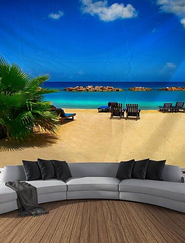  Landschaft Strand hängen Wandteppich Wandkunst große Wandteppich Wandbild Dekor Fotografie Hintergrund Decke Vorhang Haus Schlafzimmer Wohnzimmer Dekoration Palme Wandtuch XXL Natur