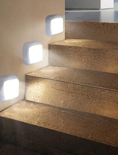  Juego de luces nocturnas con sensor de movimiento LED de 3 piezas, luz con sensor de armario de 6 LED, luz automática activada por infrarrojos, alimentada por batería para lugar novedoso, armario, escalera, dormitorio, pasillo, inodoro, armario
