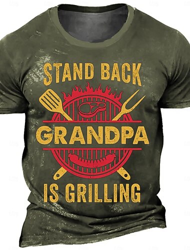 Herren Grill Opa T Shirt Kurzarm T-Shirt 3D-Druck Rundhalsausschnitt Hemd Täglich Retro Vintage Blau Grün Grau Sommer Frühling Bekleidung S M L XL XXL XXXL