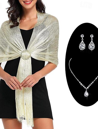  glamouröse metallische Schals mit Quasten für Hochzeitsgäste und runder Schnalle – perfekt für Abendpartys&amp; Hochzeiten