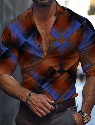  Men's Graphic Geometric Pattern Line Button Up Shirt Printed Shirts Long Sleeve Business Casual Formal Daily Fall Winter Spring & Summer Turndown Collared Shirts Buttons Print Wine Blue Gold