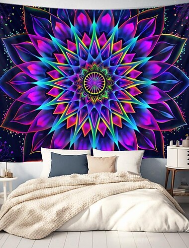 Schwarzlicht Wandteppich UV reaktiv im Dunkeln leuchtend Party Neon psychedelisch trippig nebliger Wandteppich Eule Wandbild für Wohnzimmer Schlafzimmer