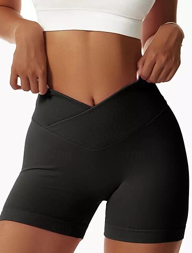  Damen Jogginghose Jogger Trainingsshorts Yogahose Gerippt Leichtgewichtig Hoher Taillenbund Yoga Fitness Fitnesstraining Kurze Hose Schwarz Burgund Dunkelmarine Herbst Sport Sportkleidung