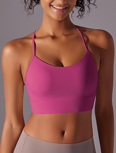  Damen U-Ausschnitt Sport Bustier bh Tank-Top mit Trägern Gepolsterter BH Leichte Unterstützung Herbst Sportlich Ringer-Rücken-Kleid Feste Farbe Schwarz Weiß Yoga Fitness Fitnesstraining Sport-BHs