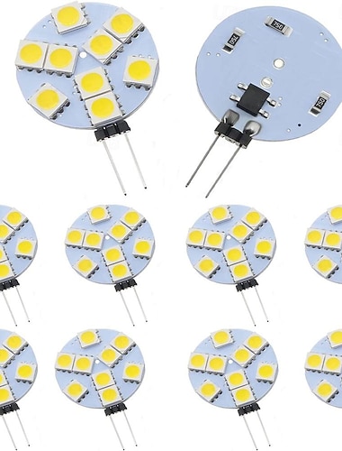  Lâmpadas led bi-pin de 1,5w g4 equivalentes a 15w lâmpada halógena dc 12v regulável 9 leds 5050 smd ângulo de feixe de 180 graus g4 bi-pin base teto embutido lâmpada puck 10pcs