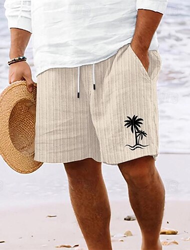  Herr Shorts Sommarshorts Beach Shorts Ficka Snörning Elastisk midja Kokosnötsträd Komfort Kort Utomhussport Dagligen Utekväll Mode Ledigt Svart Vit Microelastisk