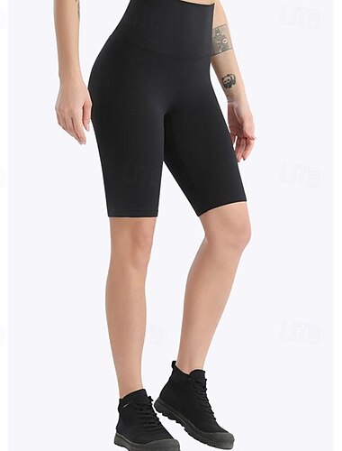  Damen Fitnessshorts Yogashorts Trainingsshorts Hohe Taille Yoga Fitnesstraining Pilates Capri Leggings Schwarz Fuchsie Orange Sport Sportkleidung Dehnbar Schlank