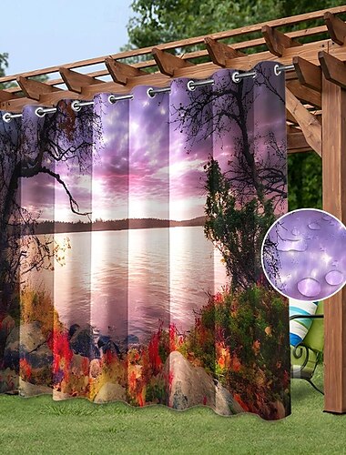  Wasserdichter Outdoor Vorhang Sichtschutzvorhang für den Außenbereich, Schiebevorhänge für die Terrasse, Pergola-Vorhänge mit Ösen, 3D-Wasserfallboot für Pavillon, Balkon, Veranda, Party, 1 Panel