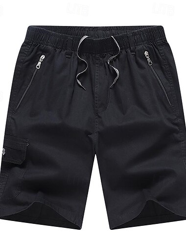  Homme Short Cargo Bermuda Short de travail Taille elastique Poche zippée Plein Confort Court Casual du quotidien Sortie mode Style classique Vert militaire Noir