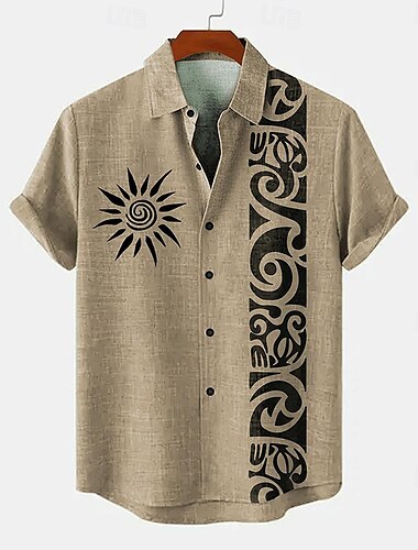  Hombre Camisa camisa de lino Camisa de verano camisas retras camisa de la vendimia Camisa étnica Cosecha Vacaciones Diario Azul Piscina Verde Trébol Color Caquí Manga Corta Cuello Vuelto Verano