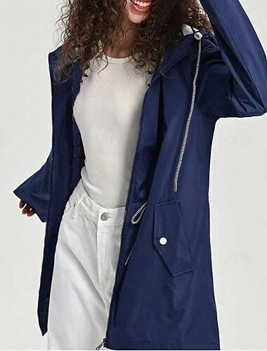  Moda fina jaqueta de tecido impermeável feminino blusão ao ar livre feminino ao ar livre cor sólida casual wear