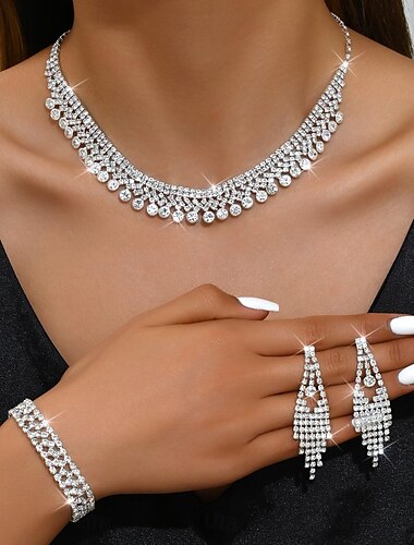  Schmuckset 4 Stück Strass Aleación Ohrringe Halsketten Armbänder Damen Elegant Vintage Modisch Geometrisch Geometrische Form Schmuck-Set Für Hochzeit Party Jahrestag