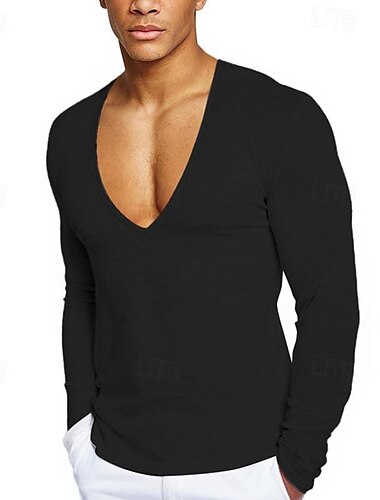  Homens Camiseta Camisetas T-shirt Camisa de manga longa Manga Longa Decote V Primavera & Outono Tecido Moda Designer Básico Férias Rua Para Noite Vinho Preto Branco Top Tee para Homens