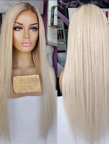  アッシュブロンドのストレート レミー人毛レースフロントウィッグ 事前に抜かれたブラジル産バージンヘア カラーオンブレ レースフロント人毛ウィッグ 女性用 ベビーヘア付き