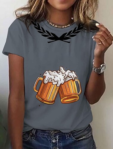 Bier Cosplay Kostüm T-Shirt-Ärmel Bedruckt Klassisch Streetstyle Für Damen Erwachsene Karneval Oktoberfestbier Heißprägen Party Casual