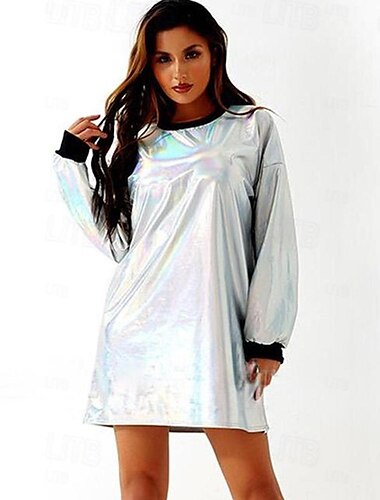  Metallisch 1980er Glänzendes Latex-Patent Kleid Hemd Disco Damen Halloween Karneval Maskerade Party / Abend Pride Parade Pride-Monat Erwachsene Kleid