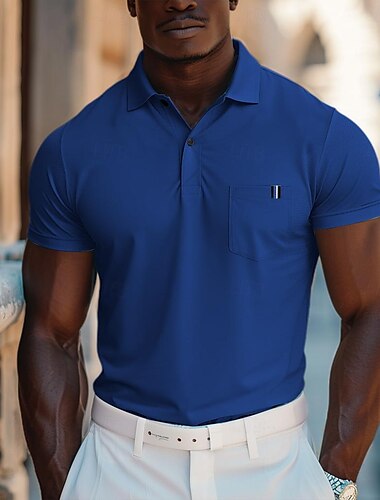  Homens Camisa de golfe Casual Feriado gola pólo com nervuras Manga Curta Moda Básico Côr Sólida Patchwork Bolsos Verão Normal Azul Claro Preto Branco Amarelo Azul Royal Camisa de golfe
