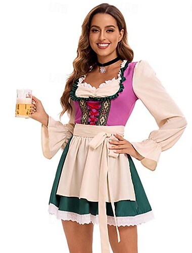  Oktoberfest dirndl Trachtenkleader Dirndl pusero Oktoberfest / Olut baijerilainen Saksa München Niityt Naisten Perinteinen tyyli kangas Leninki Esiliina