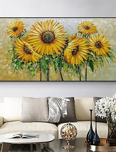  handgemaakte olieverf canvas kunst aan de muur decoratie moderne abstracte bloemen mes zonnebloem voor woonkamer home decor gerold frameloos ongerekt schilderij