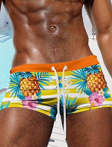  Herren Frucht Ananas Zitronengelb Badehosen Badeshorts Boardshorts Mittlere Taille Mode Designer Surfen Ferien Strand Tasche Kordelzug Elastischer Bund Designer Bekleidung