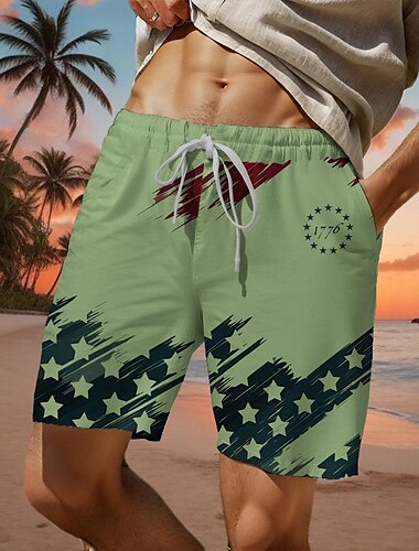  Herren Flagge Amerikanische Flagge Nationalflagge Badeshorts Boardshorts Mittlere Taille Mode Streetwear Designer Lässig Täglich Ferien Tasche Kordelzug Elastischer Bund Designer Bekleidung