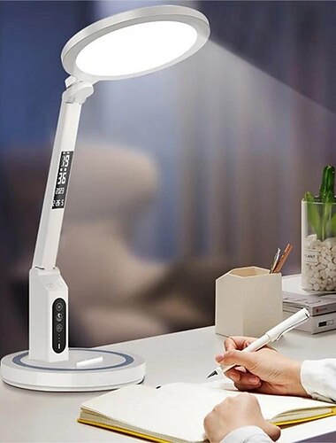  LED-Schreibtischlampe, Uhr, Tischlampe, aufladbare dimmbare USB-Schreibtischlampe, Plug-in-LED-Licht, faltbar, Augenschutz, Lese-Nachtlicht, dimmbare Arbeitszimmer-Tischlampe für das Arbeitszimmer zu