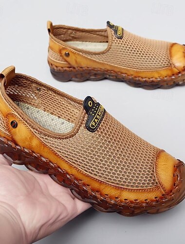  Atmungsaktive Halbschuhe und Slipper für Herren, handgefertigte Schuhe, lässig, Outdoor, Alltag, Urlaub, Mesh, bequem, schwarz, braun, Sommer, Frühling